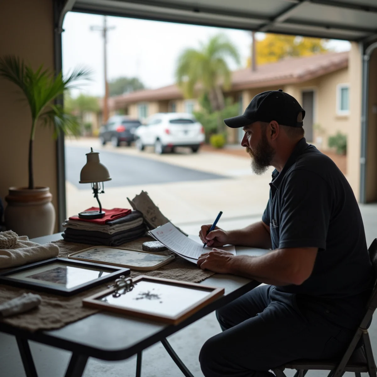 Homeowner listing smoke-damaged belongings on a room-by-room contents inventory for a California insurance claim